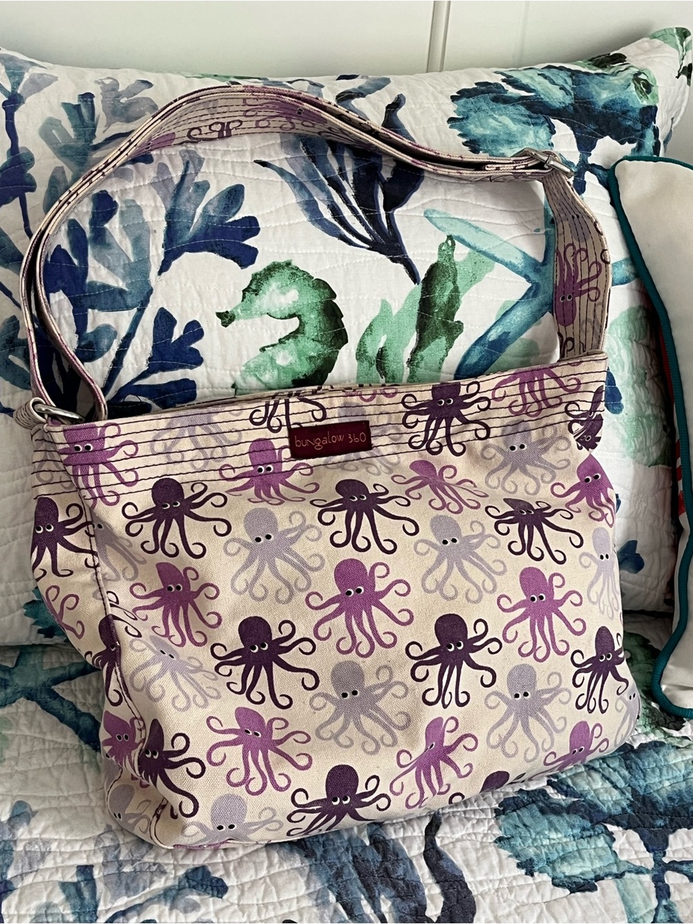 bungalow 360 Purple Octopus Canvas Tote Bag with Lavender Accents